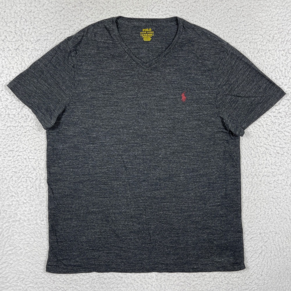 Polo Ralph Lauren T Shirt Mens XL Gray Custom Slim Fit V Neck Preppy Minimalist